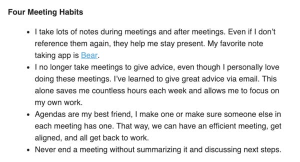 Meeting habits from Hiten Shah