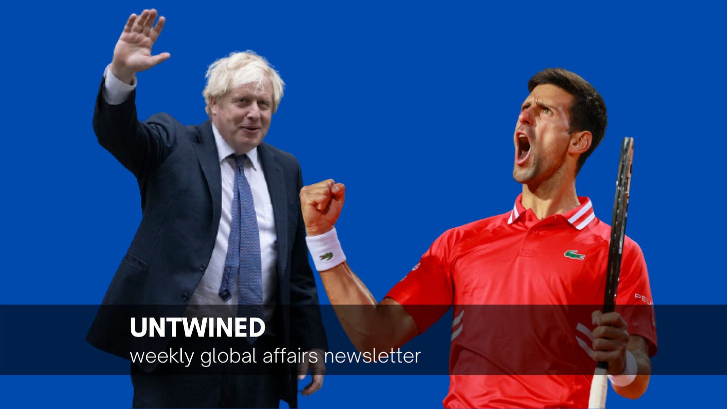 United Kingdom Prime Minister Boris Johnson (left) and Tennis player Novak Djokovic (Original images: Twitter/@10DowningStreet and Twitter/@DjokerNole)