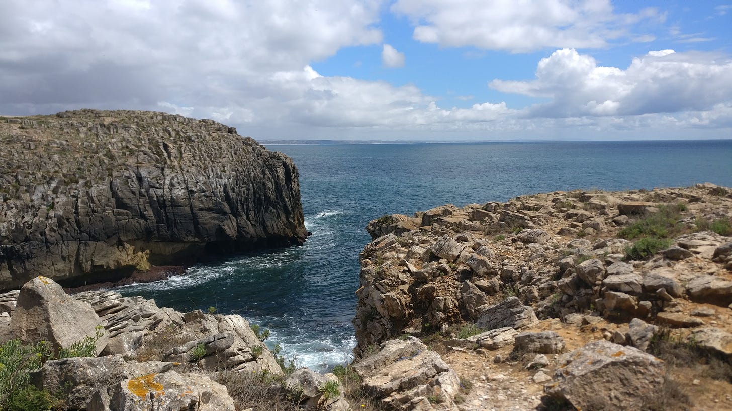 a view of the rocky coastline of peniche, portugal