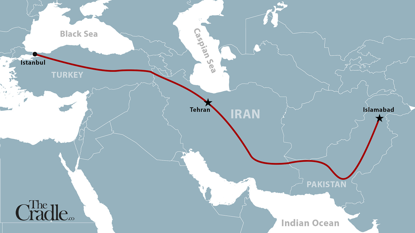Map of Islamabad to Istanbul rail line (via Iran)
