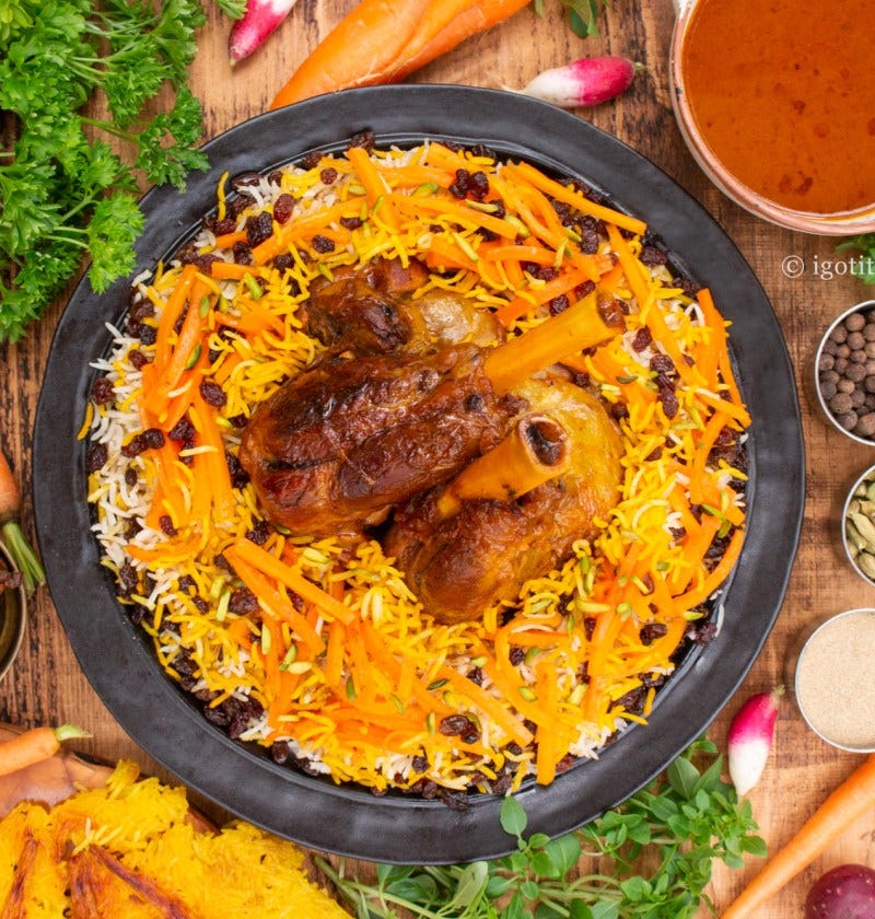 Kabuli Pulao - Afghan Carrot and Raisin Jewelled Rice with Lamb | igotitfrommymaman.com