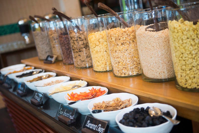 Various Breakfast Cereals On Line Buffet In Hotel Stock ...