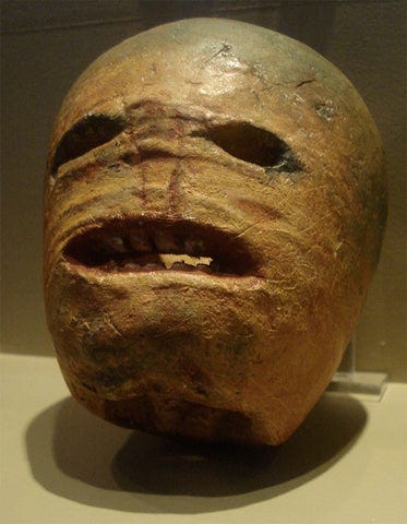 A traditional Irish turnip Jack-o'-lantern from the early 20th century. Photographed at the Museum of Country Life, Ireland.