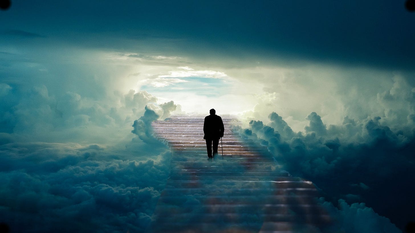 Image of older man going into the sky