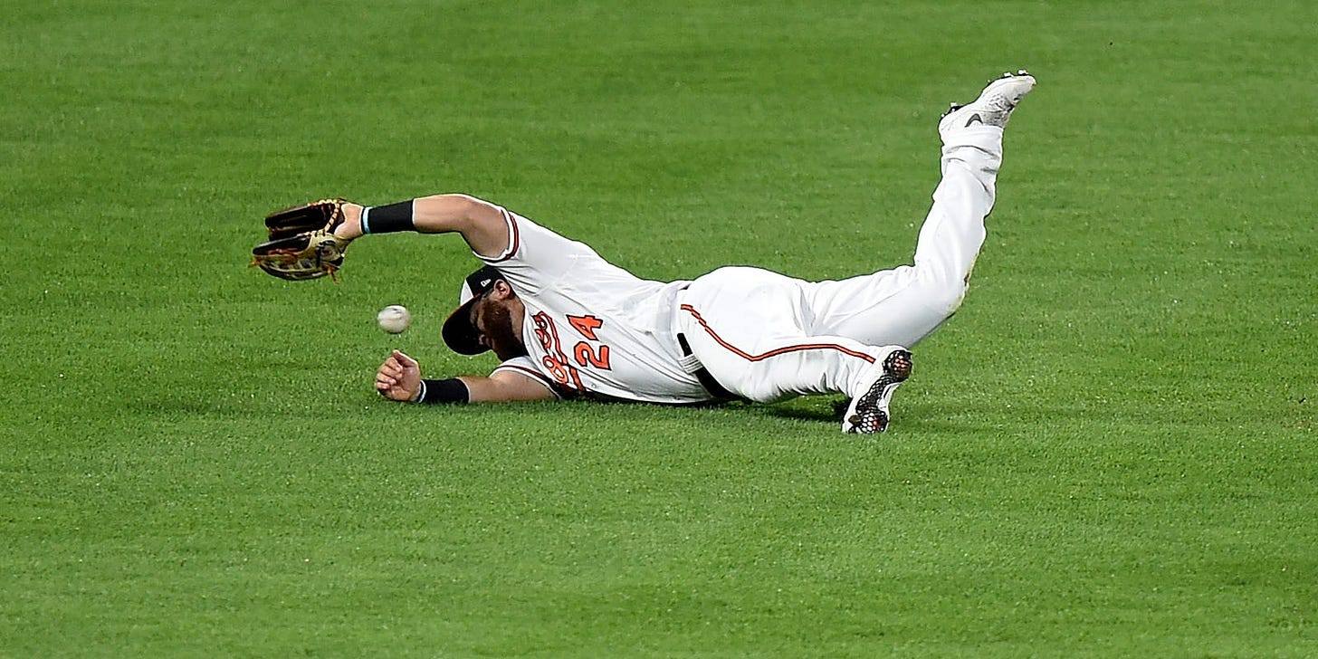 Orioles outfielder DJ Stewart hit in head with ball after missed catch
