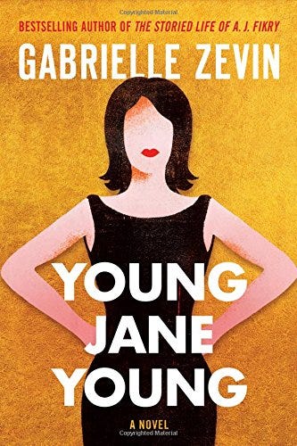 Book cover for Young Jane Young. A lady is standing and wearing a black dress.