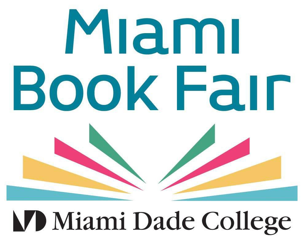 Image reads: Miami Book Fair, Miami Dade College, and shows a logo resembling an open book.