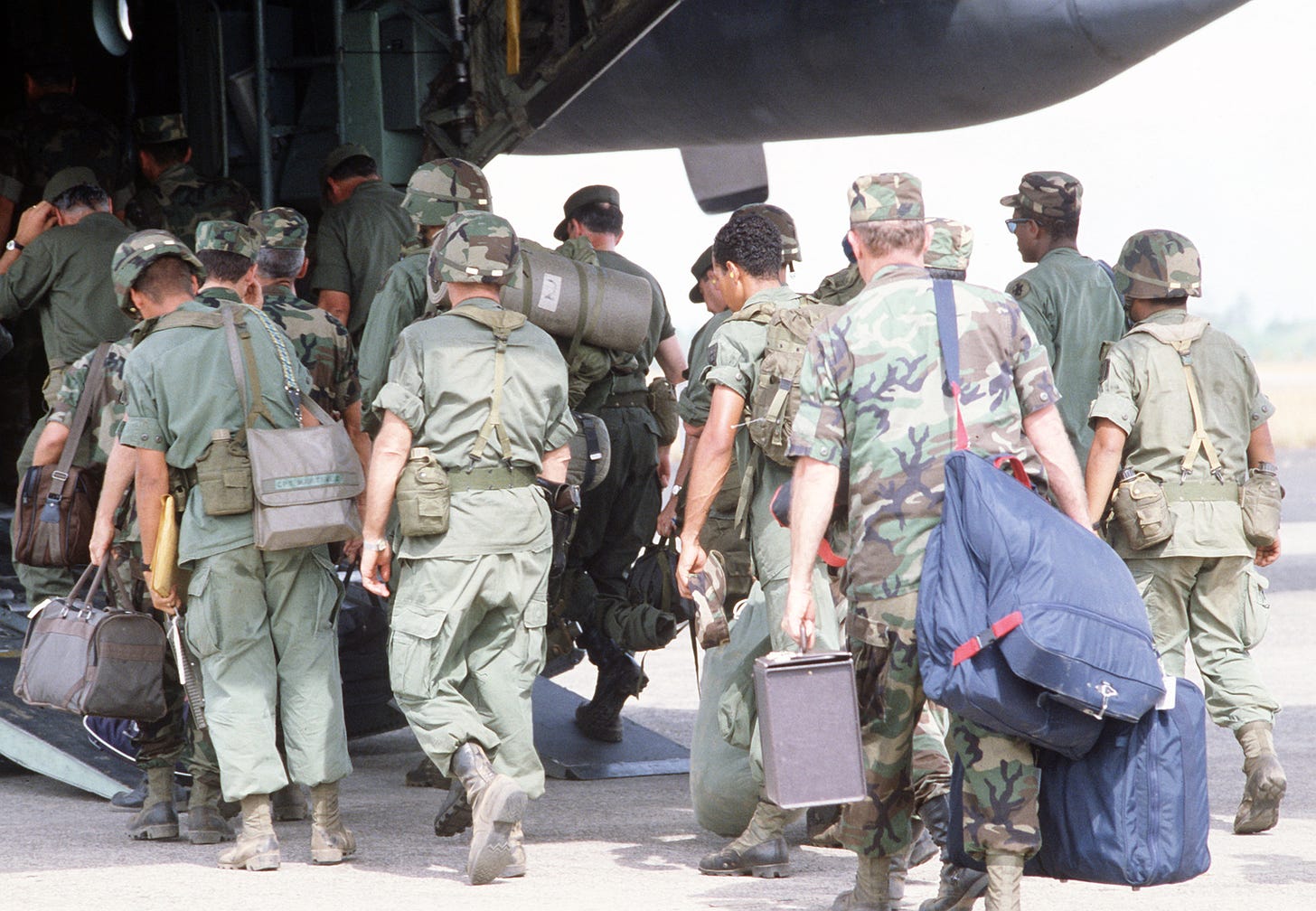 Panamanian and US troops board a cargo plane for transport back to Howard  Air Force Base, Panama, at the conclusion of Exercise KINDLE LIBERTY - U.S.  National Archives Public Domain Image