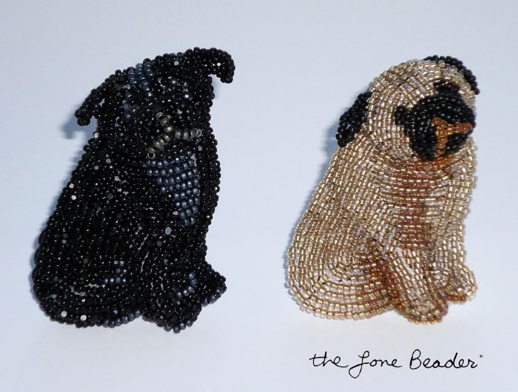 beaded black fawn sitting pug etsy bead embroidery pendant brooch beading akc