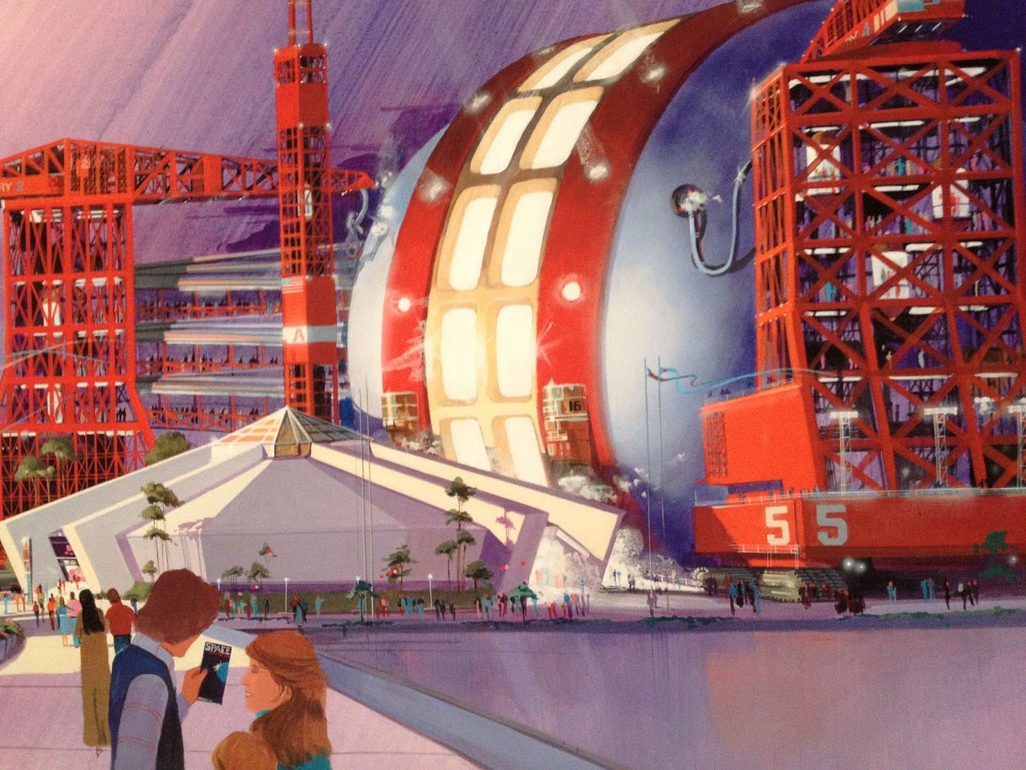 This concept art depicts an enormous Space Pavilion for EPCOT. Though  guests can journey into the cosmos at M… | Disney concept art, Walt disney  imagineering, Epcot