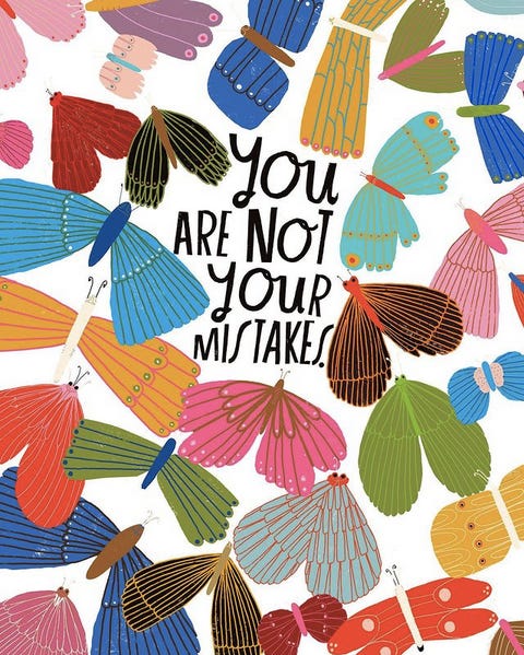 Lisa Congdon illustration of butterflies with the text: you are not your mistakes
