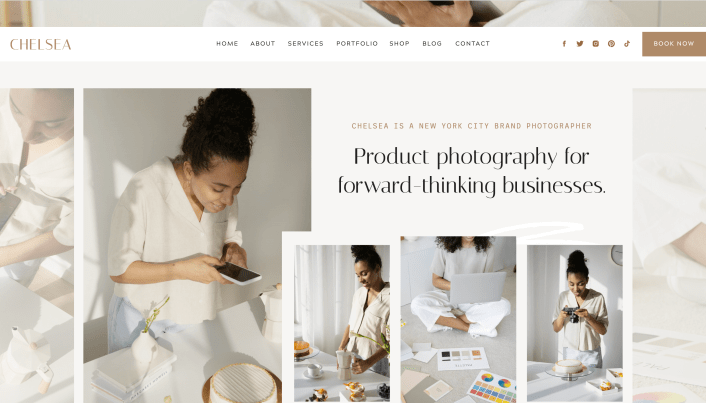 Chelsea With Grace and Gold website template for photographers