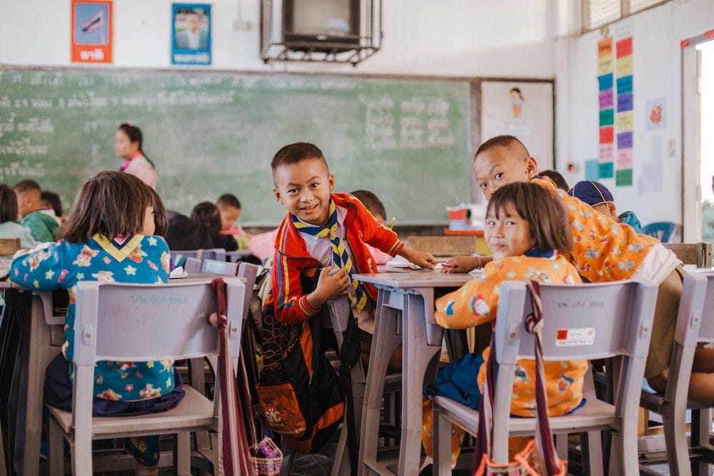 Smiling Thai Students in a Thai Formal School Classroom