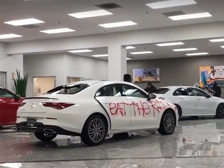 Weep at the sight of a Mercedes-Benz dealership getting vandalized | VISOR  PH