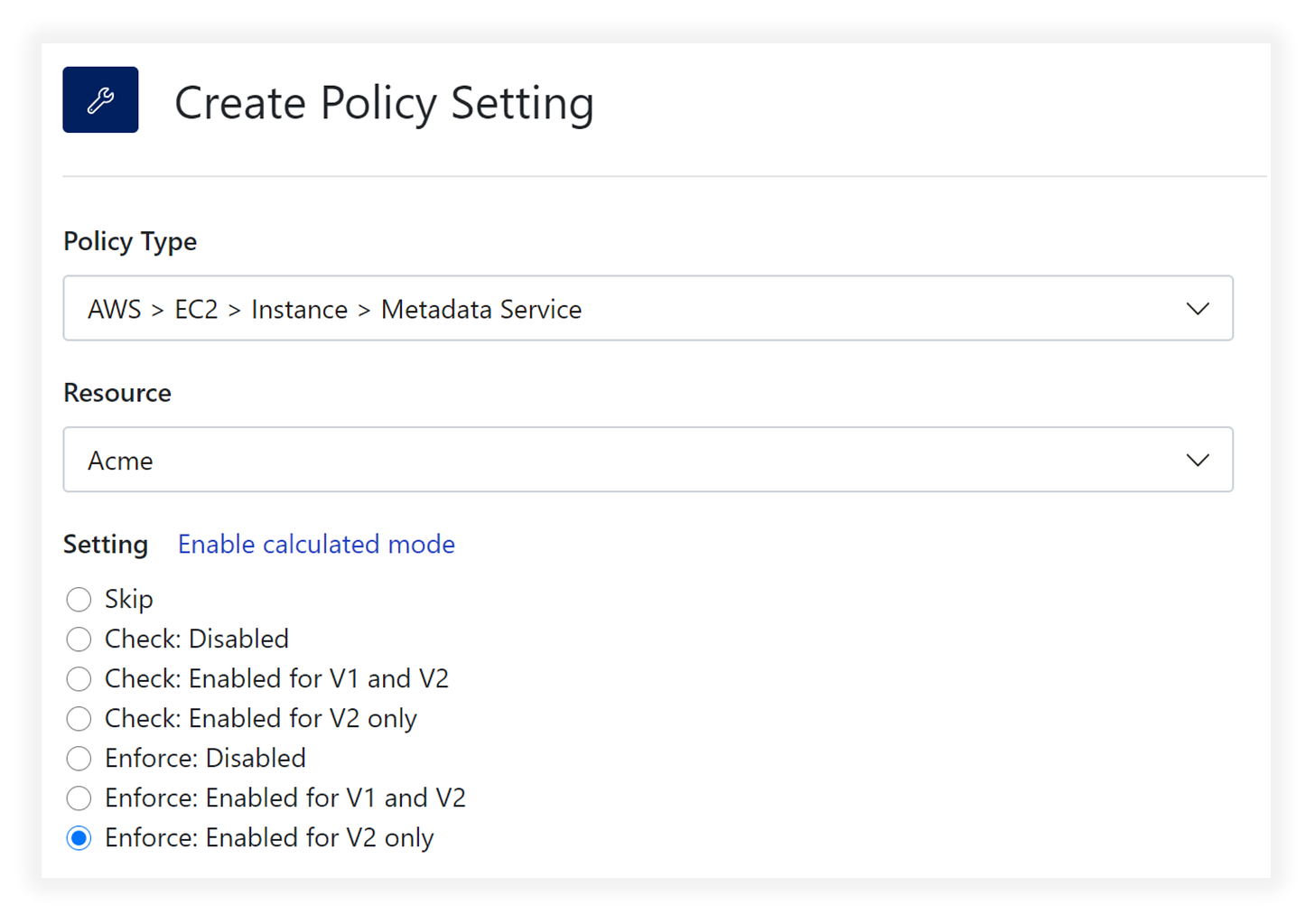 Turbot Amazon EC2 Instance Metadata Service Policy Setting