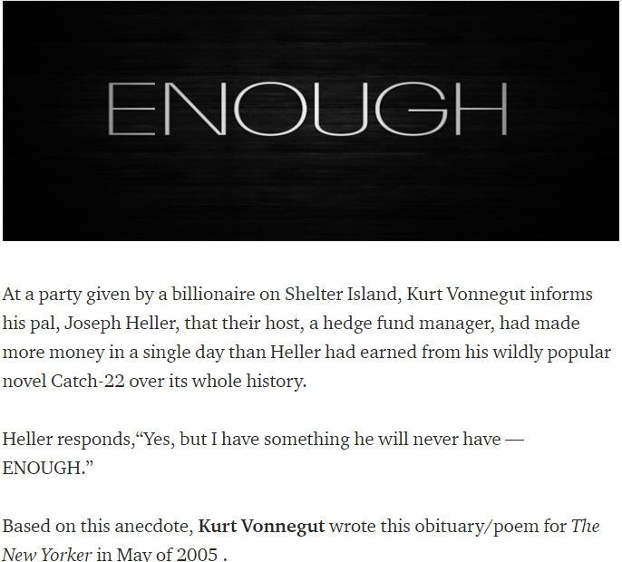 enough | Joseph heller, Hedge fund manager, Anecdote