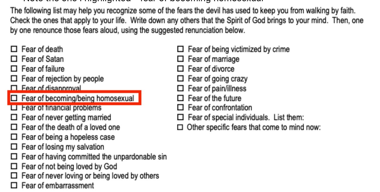 “Fear of becoming/being homosexual” makes the list