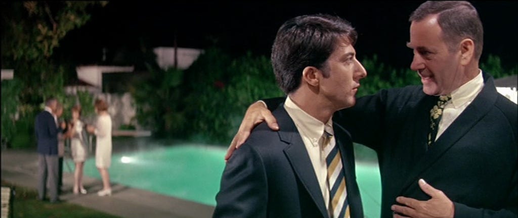 Screen capture from The Graduate of Ben being told about plastics.