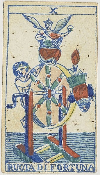 File:Piedmontese tarot deck - Solesio - 1865 - Trump - 10 - Wheel of Fortune.jpg