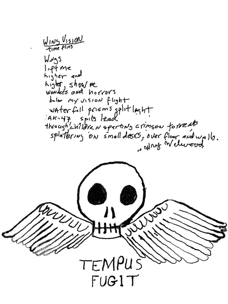 Winged skull beneath etheree poem.