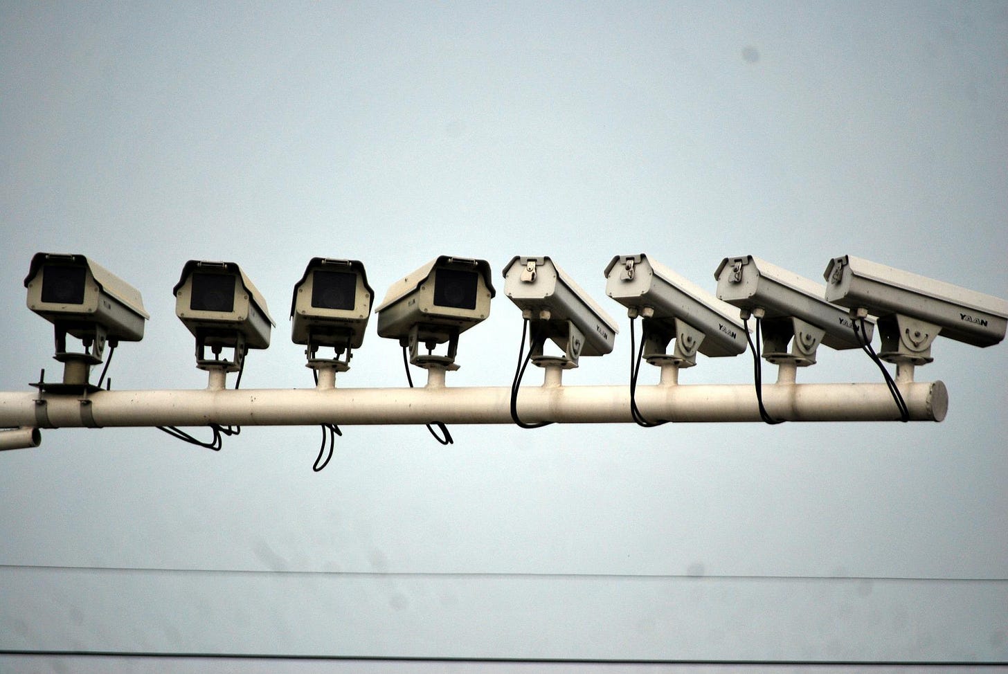 A line of surveillance cameras