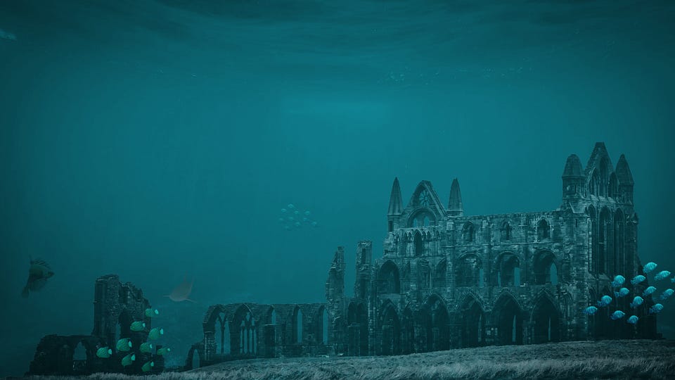 Cathedral, Underwater, Water, Blue, Building, Church