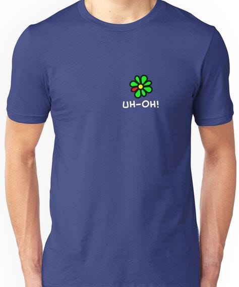 Mirabilis ICQ Uh Oh! TeeShirt' T-Shirt by kalitarios | Tee shirts ...