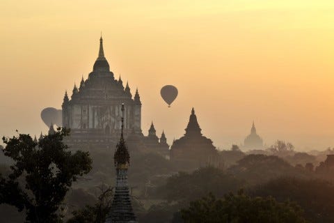 An iconic scene: Balloons over Bagan at sunrise. Photo: Mark Ord