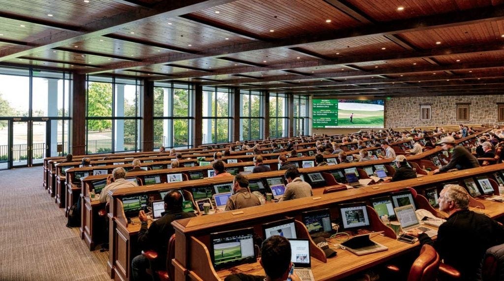 The peerless and oaky press room.