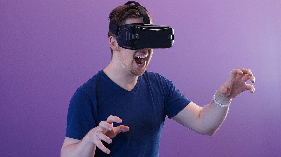 Vr, Virtual Reality, Man, Technology, Blue Shirt, Hmd