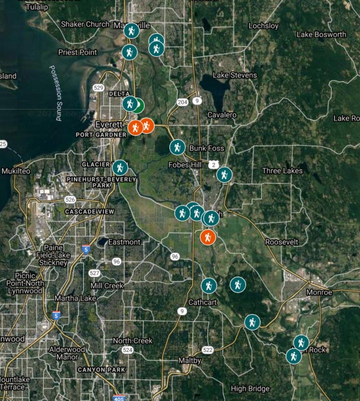 Map of walks in Snohomish River Valley