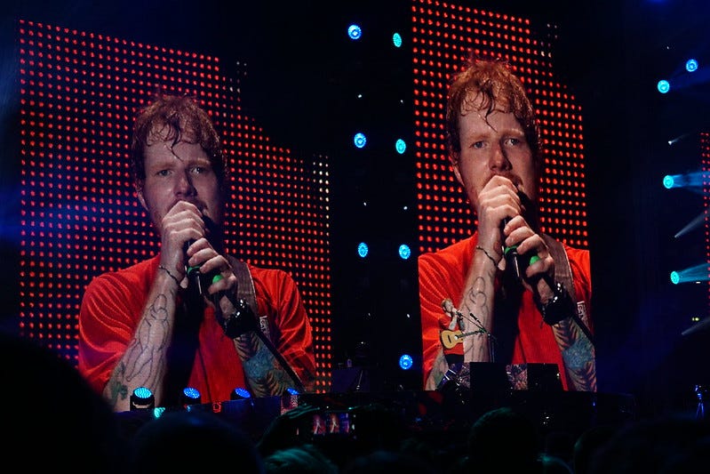 Two images of Ed Sheeran