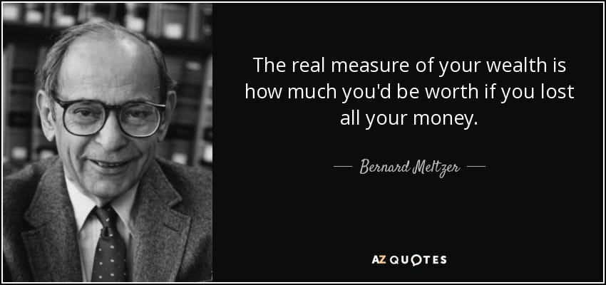 Bernard Meltzer quote: The real measure of your wealth is how much you&#39;d...