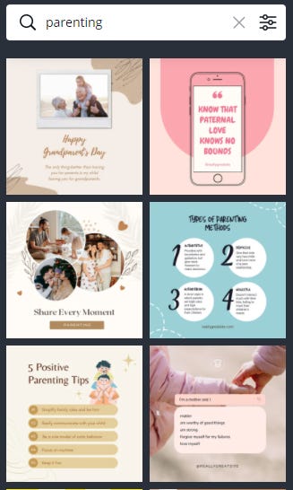 Canva social media templates with parenting themes