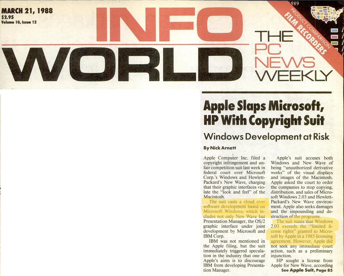 Apple Slaps Microsoft, HP with copyright suit.