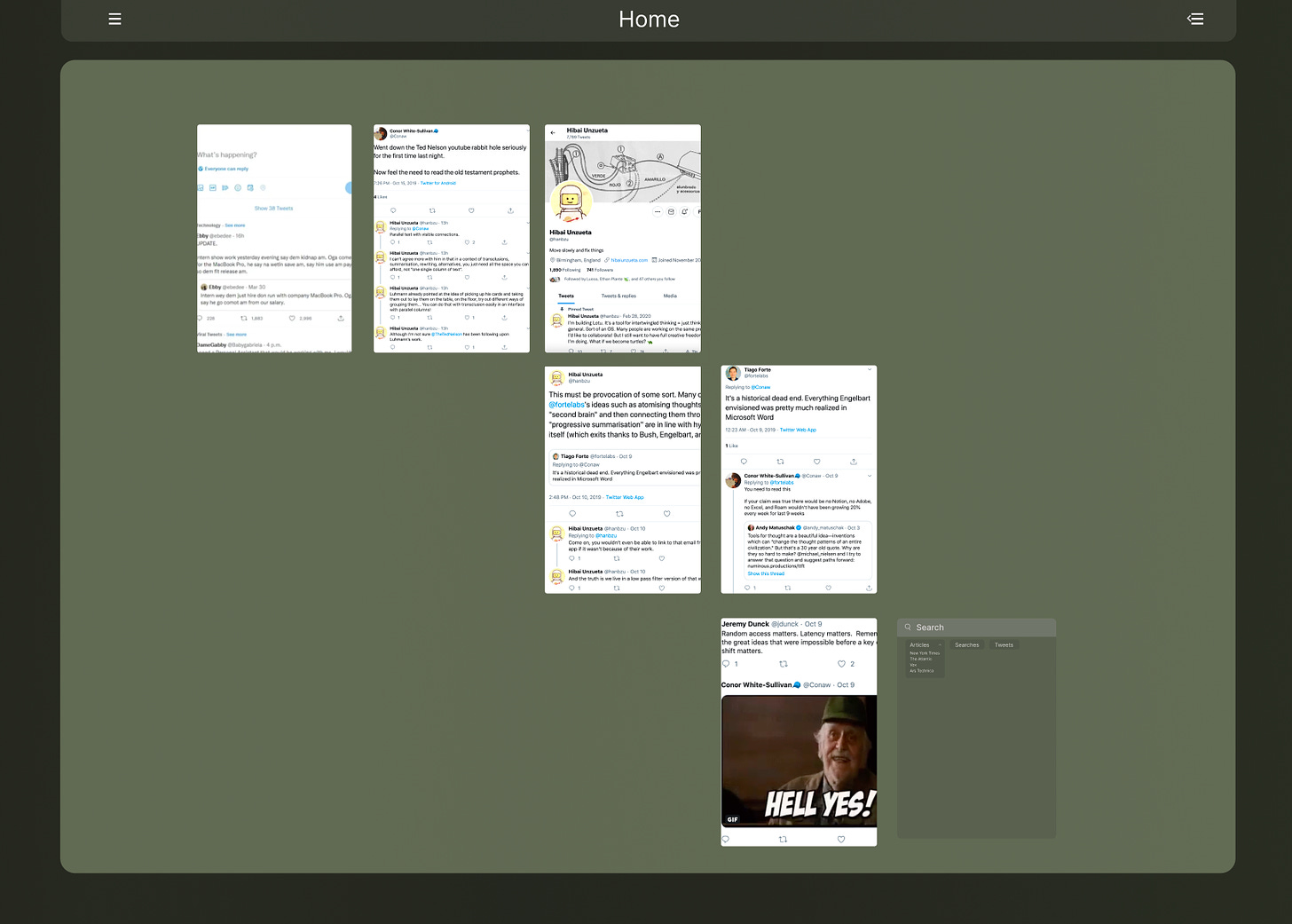 A mock-up organizing the Memex Drama thread in a Reader environment