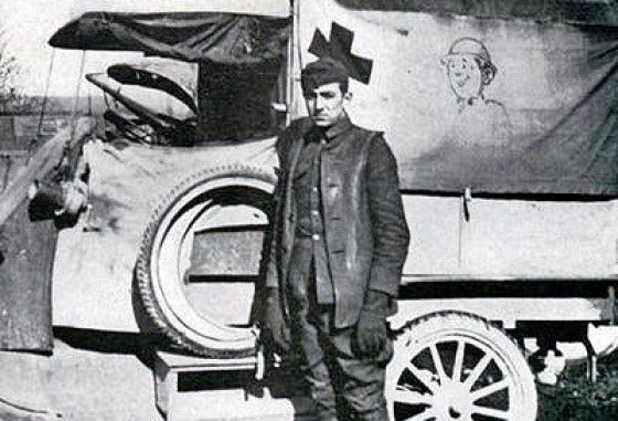 Disney historical photo: A young Walt Disney in France in front of Red  Cross ambulance he drove - Disney Diary