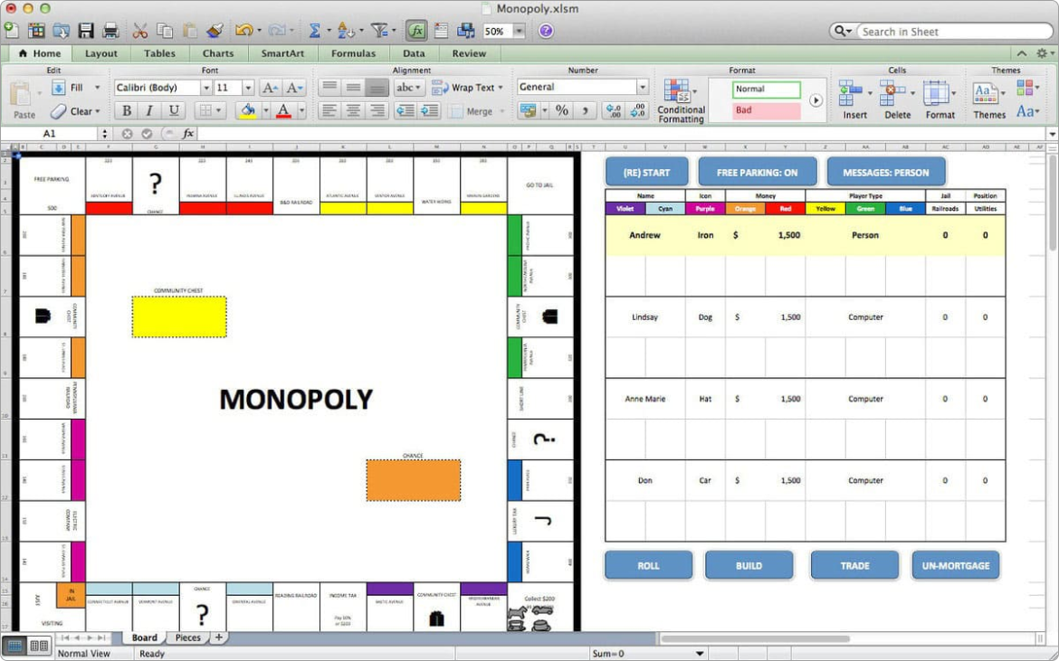 Working Monopoly game built in Excel