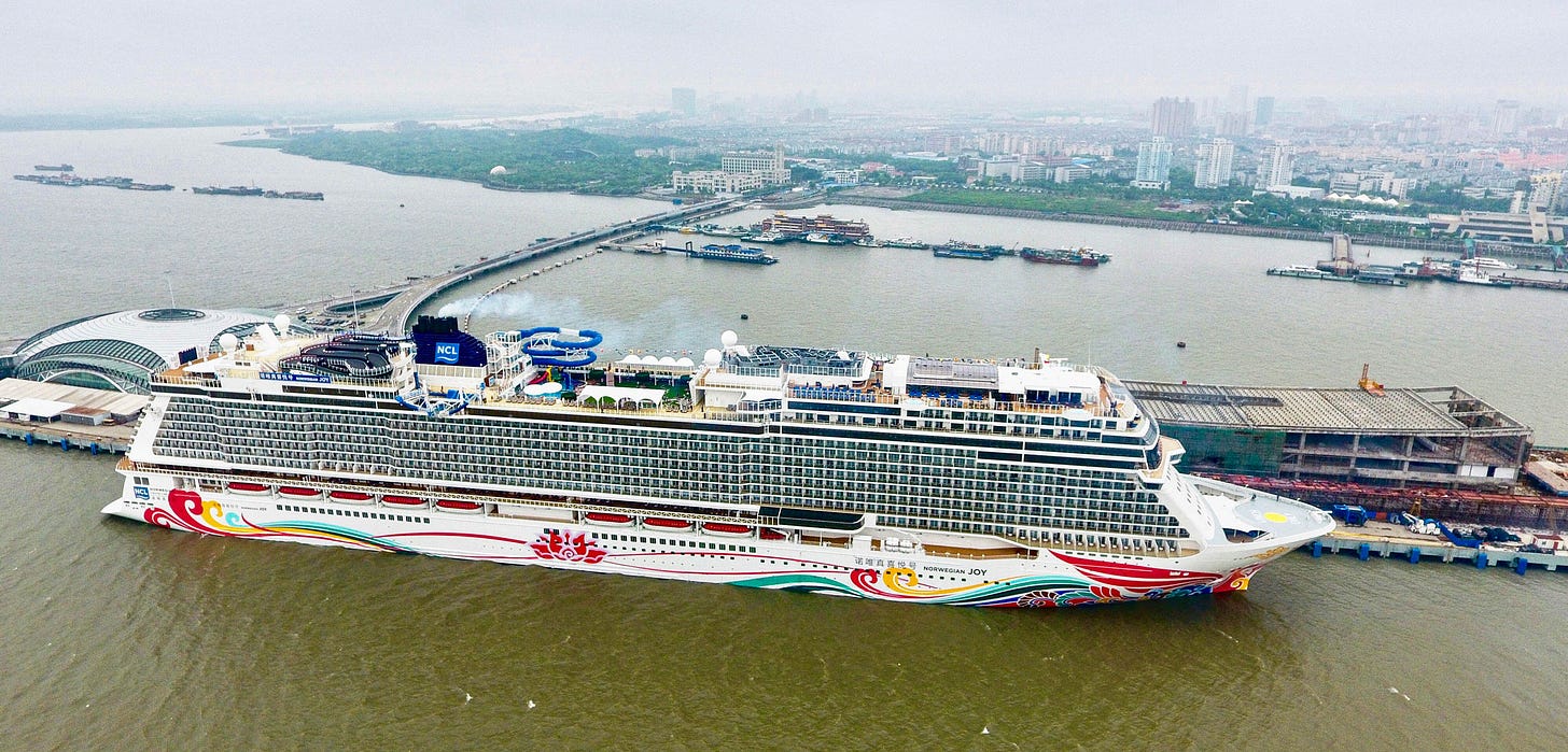 The Norwegian Joy is one of several cruise ships equipped with air lubrication technology. Photo by Imaginechina Limited/Alamy Stock Photo