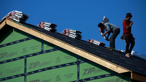 Contractors work on the roof of a house under construction in Louisville, Ky., on July 1. "America's fallen 3.8 million homes short of meeting housing needs," says Mike Kingsella, the CEO of research group Up for Growth, which on Thursday released a study about the problem of housing shortages. "And that's both rental housing and ownership."
