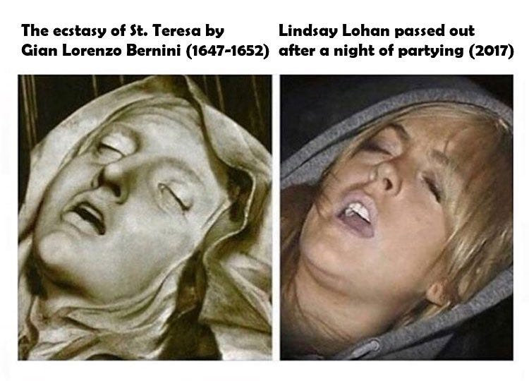 The Ecstasy Of St. Teresa By Lindsay Lohan Passed Out Gian Lorenzo Bernini  (1647 1652) After A Night Of Partying (2017) - Daily LOL Pics