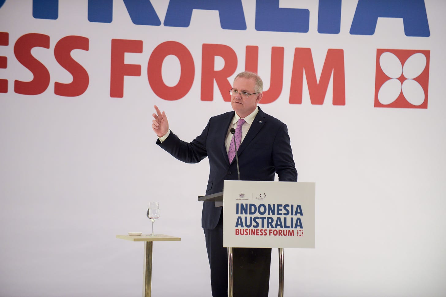 Scott Morrison speaking at a forum in Indonesia.