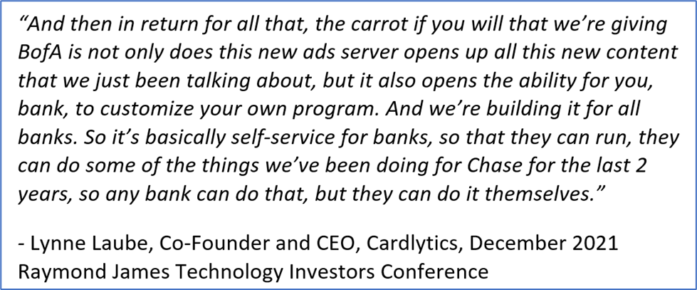 BofA, Cardlytics, CDLX, Bank of America, BofA renewal with Cardlytics, Figg, Rewards Network, Augeo, Lynne Laube, Co-Founder and CEO, Cardlytics, December 2021 Raymond James Technology Investors Conference, CDLX, Swany407, Austin Swanson