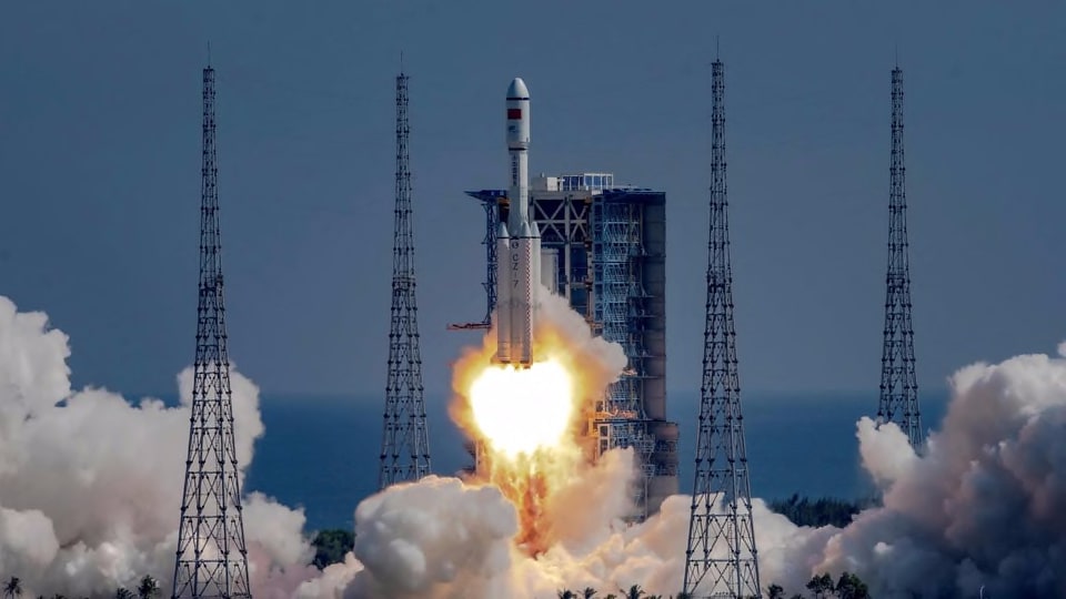 File Photo: A Long March 7Y4 rocket carrying the Tianzhou 3 cargo ship launches from the Wenchang Space Launch Centre in China's southern Hainan province, on a mission to deliver supplies to China's Tiangong space station on September 20, 2021.