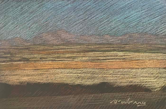 Newberry, Texas Fields in Gold, Mauve, and Dusty Blue. Pastel