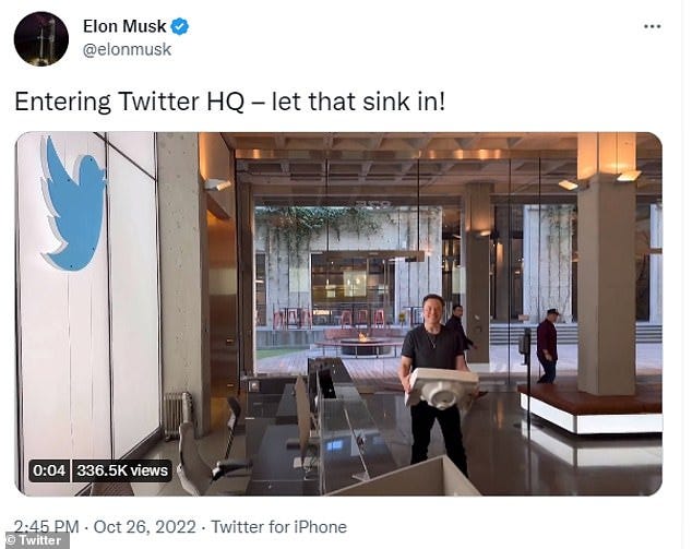 Elon Musk changes his Twitter profile to 'Chief Twit' and location to ' Twitter HQ' | Daily Mail Online