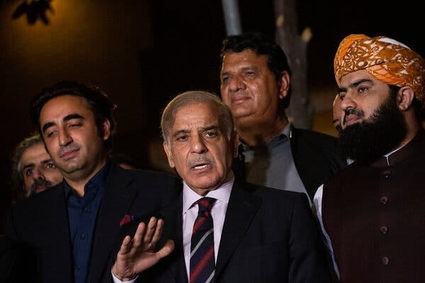 Shehbaz Sharif speaking to news media in Pakistan’s capital, Islamabad, last week after the Supreme Court announced its decision to restore Parliament.