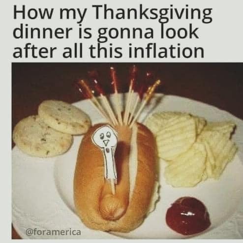 May be an image of text that says 'How my Thanksgiving dinner is gonna Took after all this inflation @foramerica'