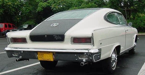 1966 AMC Marlin fastback in white with black vinyl top at NJ meet 2of3.jpg