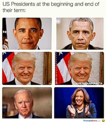 May be an image of 6 people and text that says 'US Presidents at the beginning and end of their term: @AMERICANMANTA TrumpArea'
